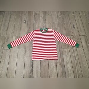 Hanna Andersson adult unisex 100% cotton red white striped Elf pajama top size L